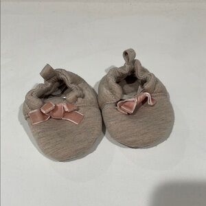 Soft Tan Baby Shoes with Pink Bow